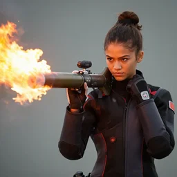 zendaya firing a shoulder mounted rocket