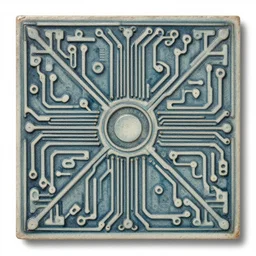 a circuitry design by alex grey on a fancy square tile