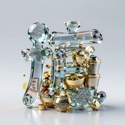 complex 3 d render, ultra detailed, glass sculpture of wealth, proportional, digital art