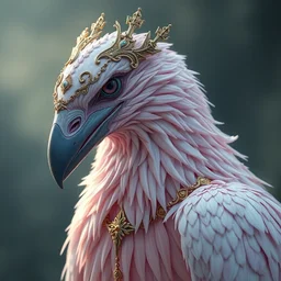 dreamlike luxury portrait of a gothic raven, pale pink and gold, 8 k realistic, hyperdetailed, beautiful lighting, detailed background, depth of field, frostbite 3 engine, cryengine,