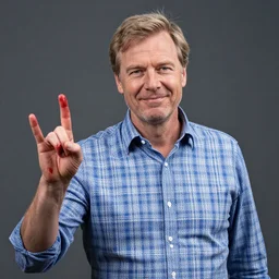 geert wilders in an unbuttoned plaid shirt showing blood gang hand sign