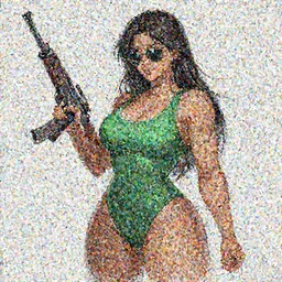 an sketch art of beautiful curvy anime girl with an athletic feminine body in a green tank top and aviator classic sunglasses holding an assault rifle on a white background by fallingcrimsonz, long hair, concept art, oc commission, tanned body, illustration