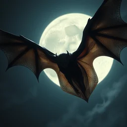 manbat with huge wings flies, moonlit night, fantasy, professionally retouched, soft lighting, powerful, realistic, face is obscured in shadow, wide angle, 8 k high definition, insanely detailed, intricate, elegant, art by artgerm and wlop