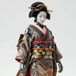full body portrait of a Japanese robot geisha with tattoos and decals, intricate, octane render, ultrafine detailed, character design, trending on artstation