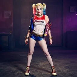 full body beatiful Margot Robbie as Harley Quinn, attractive pose, cinematic, wallpaper