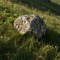 a round shaped rock rolling fastly on grass
