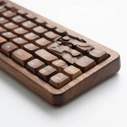 product photo of a keyboard made of wood, high quality