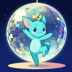 cyan cute spirit axie pet dances under colourful discoball, fantasy, studio ghibli, clean cel shaded vector art, style artstation, style greg rutkowski, octane render, unreal engine 6, epic game graphics, fantasy, conceptual art, ray tracing