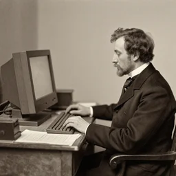 an early 1800s photo of someone sitting at a computer looking for good textures to use