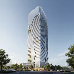 modern and sustainable skyscraper, rendered in v - ray