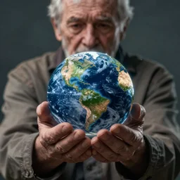 closeup!! of an [ elderly man holding the [ earth in his hands ]! ]! trending on artstation 4 k digital art cgsociety contest winner cgsociety portrait polycount portrait artstation portrait artstation hd award winning intricate detailed gloomy lighting futuristic! portrait!!