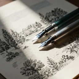 escher print of fountain pens