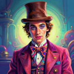 An extremely psychedelic illustration of willy wonka in neon psychedelic tuxedo, surreal, LSD, face, detailed, intricate, elegant, lithe, highly detailed, digital painting, artstation, concept art, smooth, sharp focus, illustration, art by Jason Edmiston