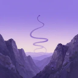 glassy amethyst peaks straddle the horizon ; the noisy gradiential sky above shrieks brightly as the looping serpent winds its way towards the heavens. this chilly spring noon in the lavender matte painting