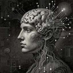 beautiful portrait of intelligence, spatial space deformation in latent space, math art, digital circuits, wires, astral plane, by artgerm and dan mumford and gustave dore, ambient occlusion
