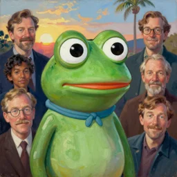 portrait of pepe the frog in summer dawn, in comic style by matt furie, positive atmosphere, cool vibes, norman rockwell, tim hildebrandt, bao phan, bruce pennington, larry elmore, oil on canvas, deep depth field, masterpiece, cinematic composition, hyper - detailed, hd, hdr