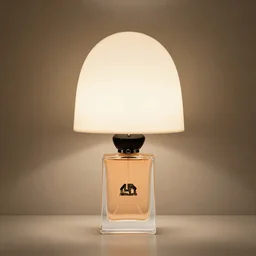 a table lamp designed by armani in the shape of perfume, advertising photography