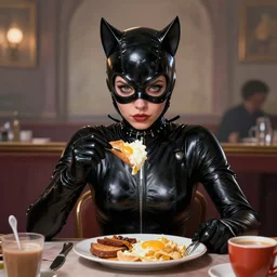 perfectly - centered - portrait of cat woman having a breakfast, intricate, highly detailed, digital painting, artstation, concept art, smooth, sharp focus, illustration, unreal engine 5, 8 k, art by dave rapoza and sam spratt