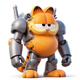 a large anthropomorphic garfield shaped mecha by paul lehr and moebius