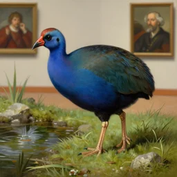 medium - shot blue takahe near the spring, painting in the museum, highly detailed, sharp focus, digital painting, artwork by john james audubon, by victor adame minguez by levitan, by sandro botticelli