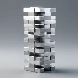 blocks stacked like jenga of all axes, like sculpture, simple, silver steel, trending on behance, keyshot 1 1