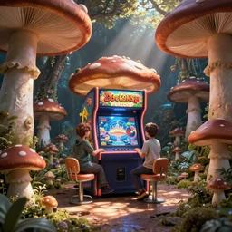 an arcade in a mushroom world