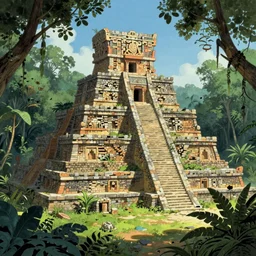 a lost mayan jungle temple, by James Gurney