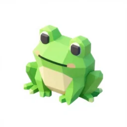 Matte 3d low poly icon of a cute frog, isometric perspective on pure white background, vibrant colors, 3D render, lat lighting