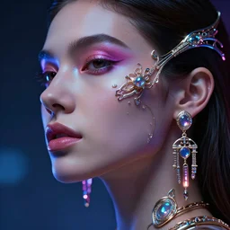 a highly detailed long shot photo of sensual female face portrait, futurism, rococo cyber neon lighting, detailed futuristic fibonacci jewelry, profile posing, hyper photorealistic, crispy quality, digital photography, trending in pinterest, cinematic, 4 k ultra hd, art by pascal blanche, art by greg rutkowski, art by artgerm,