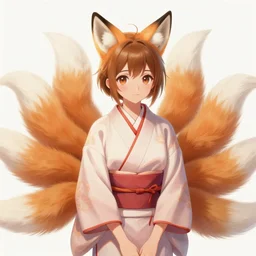 An beautiful digital painting of a cute woman with fox ears and nine tails wearing a kimono, by Stanley Artgerm Lau, WLOP, Rossdraws, James Jean, Andrei Riabovitchev, Marc Simonetti, and Sakimichan, tranding on artstation, SFW version