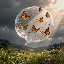 Butterflies flying out of a bubble speech