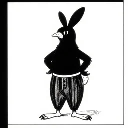 a still frame from comic strip a bird in rabbit carnival costume pants 1 9 5 0, herluf bidstrup, new yorker illustration, monochrome contrast bw, lineart, manga, tadanori yokoo, simplified,