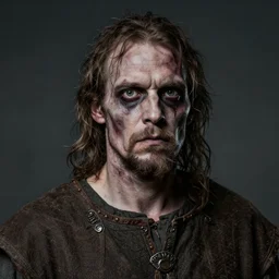 head and shoulders photo portrait of a male medieval villager zombie, d & d