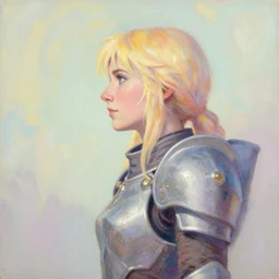 side profile painted portrait by thomas blackshear, imogen poots as space paladin, gloomhaven, pastel colors, by craig mullins, greg manchess, raymond swanland, anders zorn, by bayard wu, huang guangjian, greg rutkowski, jesper ejsing