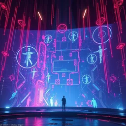 whoever stared at this screen control millions or billion of ongoing operations communion circuits ; mind links ; vibrant, hd photorealistic hyperdetailed concept art, by caravaggio, inspired by masamune shirow and ross tran and james gurney, artstation, octane render hdr, rtx