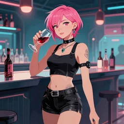 Jill Stingray, VA-11 Hall-A, illustration, cyberpunk, bartending