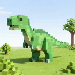dinosaurs ina voxelised 3 d world