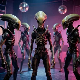 color film still, alien xenomorphs at the disco ; studio 5 4 ( 1 9 9 8 )