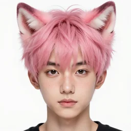 character concept art of a cute anime boy with pink hair and pink wolf ears and freckles | | cute - fine - face, pretty face, key visual, realistic shaded perfect face, fine details by stanley artgerm lau, wlop, rossdraws, james jean, andrei riabovitchev, marc simonetti, and sakimichan, trending on artstation