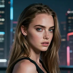 cara delevingne standing, head and shoulder shot, cyberpunk city, , 4k, beautiful face, trending on artstation, digital art