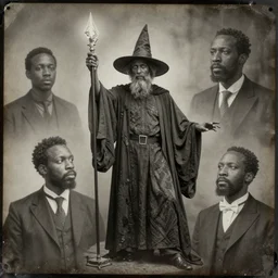 wizard invoker, in the style of victoria poyser and roy krenkel and stephen youll, trending on artstation, back lighting, daguerreotype, multiple exposure, expressionism, harlem renaissance