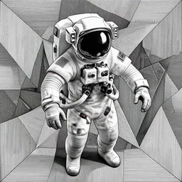 “geometrically incomprehensible surreal order of astronaut, extremely high detail, photorealistic, intricate line drawings, dotart, album art in the style of James Jean”