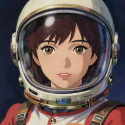 realistic detailed cyberpunk close up portrait of a lovely attractive space waitress space helmet by Anna and Elena Balbusso, Akira, Ghost in the Shell, studio Ghibli, anime Art Nouveau, rich deep vibrant colors, futuristic, sci-fi