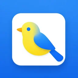 Bird icon, material design, blue and yellow