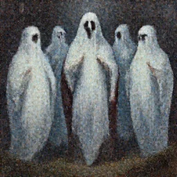 council of ghosts in the style of John Kenn Mortensen , realistic painting, high definition, digital art, very detailed