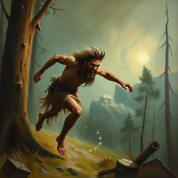 portrait of a man running from a wendigo, sydney mount, oil on canvas trending on artstation