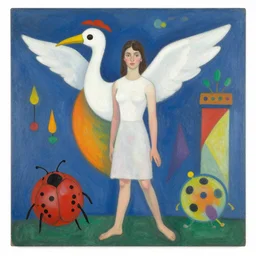 🦩🪐🐞👩🏻🦳, lowbrow, 8 k, matte painting, in the style of artist, kandinsky