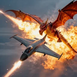 2 0 2 0 photo of f - 2 2 dogfighting a fire dragon, exploding missiles, sharp focus, professional photography, stock photo, 4 k ultra hd