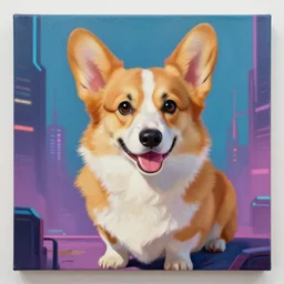 an epic painting of a cyberpunk corgi dog, by Tooth Wu