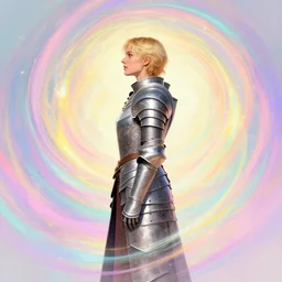 side profile portrait, medium shot, imogen poots, paladin armour, gloomhaven, colorful swirly magic ripples, pastel colours, by greg manchess, huang guangjian, sachin teng, greg rutkowski, jesper ejsing, ilya kuvshinov